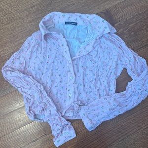 Brandy Melville Collared Cropped Button Down with Drawstring